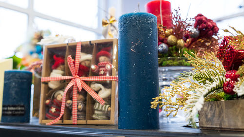 Close-up of christmas decoration on plant at home