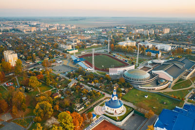 High angle view of buildings in city