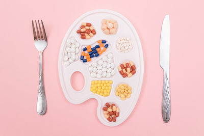 Directly above shot of breakfast served on table