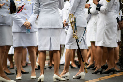 Female naval officers are seen in a group during the brazilian independence celebrations 