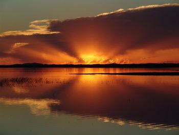Scenic view of lake against sky during sunset