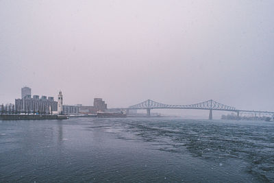 View of suspension bridge over sea