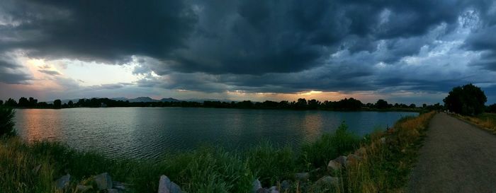 Panoramic shot of lake against cloudy sky