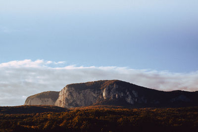 Rock formations on landscape against sky