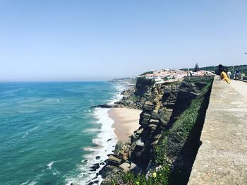 Scenic view of sea against clear sky