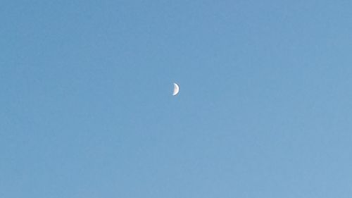 Low angle view of moon against clear blue sky