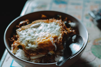 High angle view of food in bowl