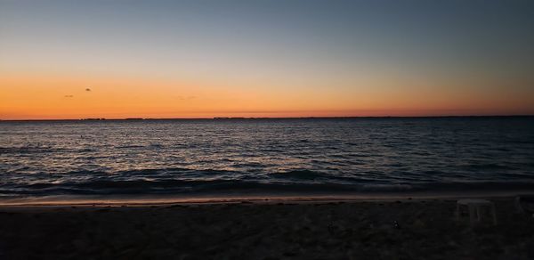 Scenic view of sea against clear sky during sunset