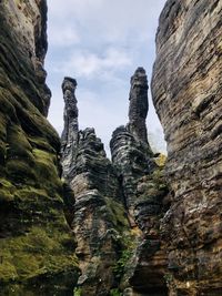 Low angle view of rock formation against sky