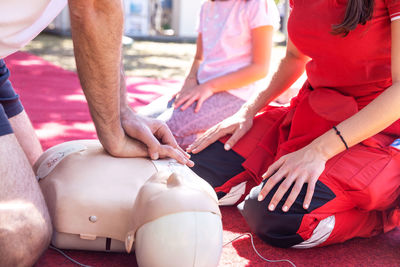 First aid and cpr training using automated external defibrillator device - aed