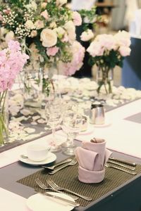 Close-up of place setting on table