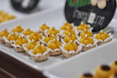 High angle view of dessert in tray