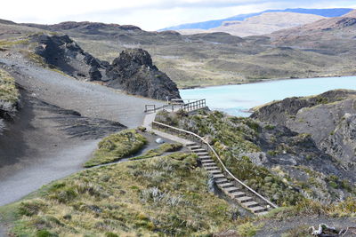 Waterfall and river in patagonia, chile