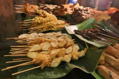 High angle view of seafood on leaves