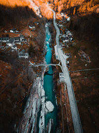 Aerial view of river during winter
