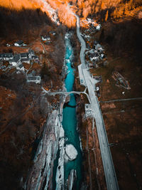 Aerial view of frozen trees in forest during winter