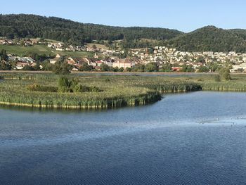 Scenic view of lake against mountain