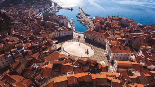 High angle view of buildings in city