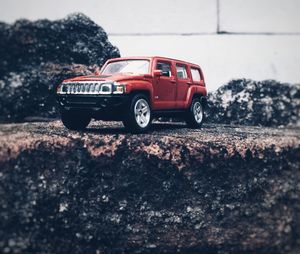 Close-up of toy car on field