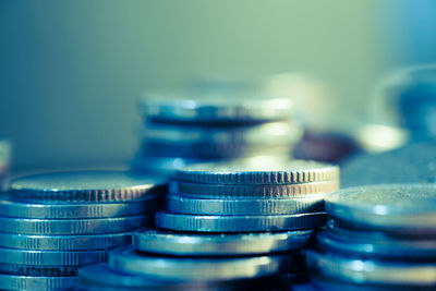 Close-up of coins on table