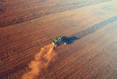 High angle view of tractor on field