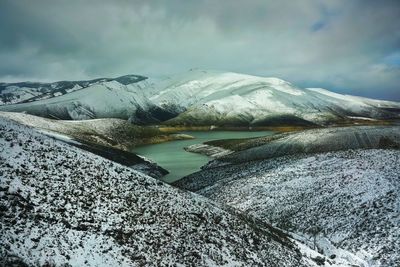Scenic view of snowcapped mountains against sky