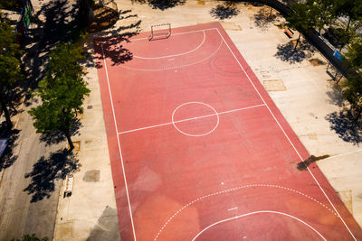 High angle view of soccer field