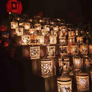 Illuminated lanterns at night