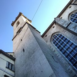 Low angle view of church against clear sky