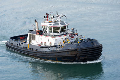 High angle view of ship on sea