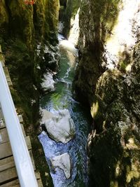 High angle view of waterfall amidst river