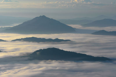 Scenic view of cloudscape and mountains 