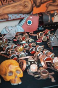 Large group of objects for sale at market stall