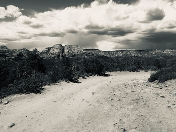 Scenic view of land against sky