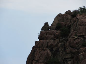 Low angle view of rock formation against clear sky