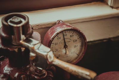 Close-up of old pressure gauge