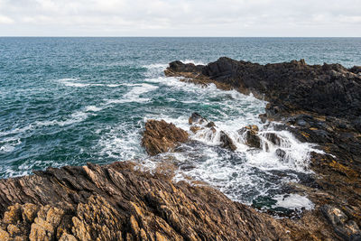 Scenic view of sea shore against sky