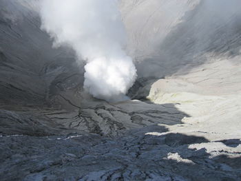 Smoke emitting from volcanic mountain