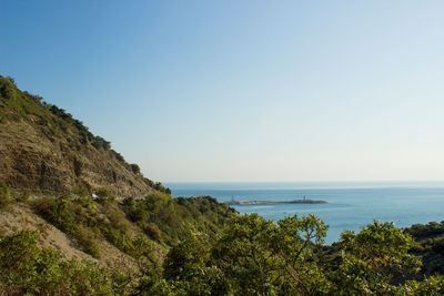 Scenic view of sea against clear sky