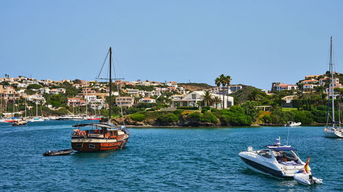 Architecture of houses on the coast of the port of mahon mao in menorca, spain