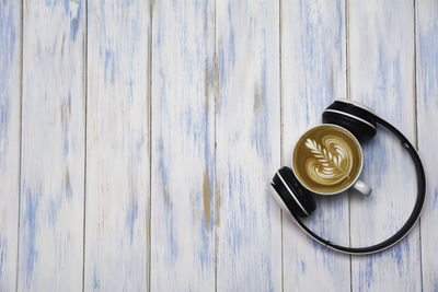 High angle view of coffee on table