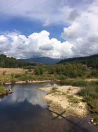 Scenic view of landscape against cloudy sky