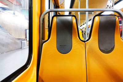 Close-up of empty seats in train