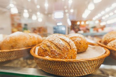 Close-up of bread in basket on table