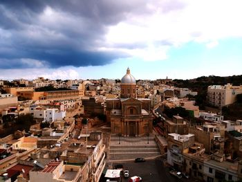 High angle view of buildings in city