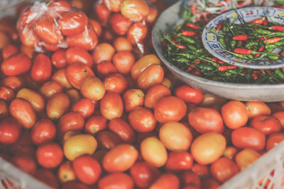 High angle view of tomatoes for sale in market