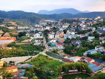 High angle view of townscape against sky