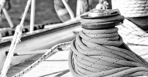 Close-up of rope tied to boat