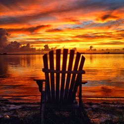 Scenic view of lake against cloudy sky at sunset