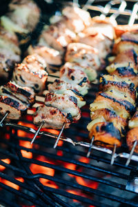 Close-up of meat on barbecue grill